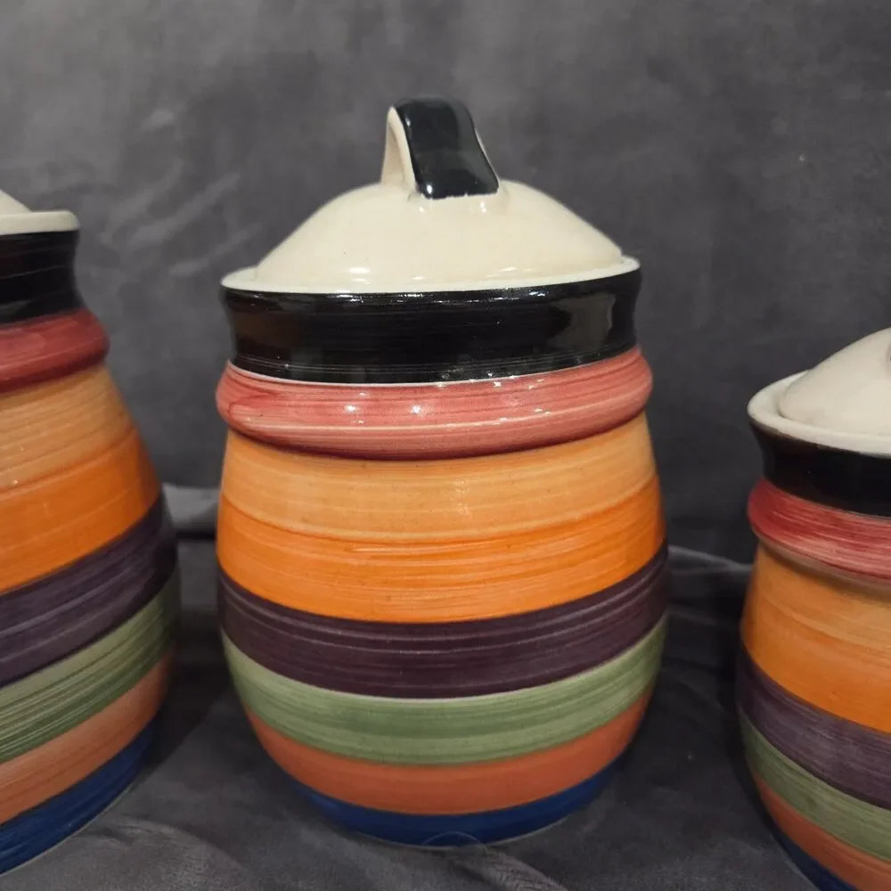 Vtg MCM Philippe Richard Rondo 1970s Striped Canisters Set of 3 ~ 9”, 6.5”, 5.5”